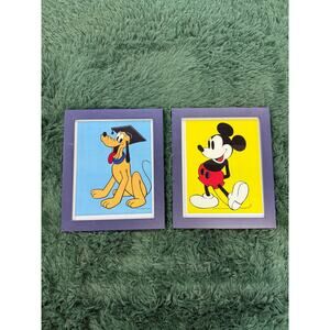 VTG Disney Mickey Mouse & Pluto Framed Art Prints Wall Decor Nursey | Kids Room